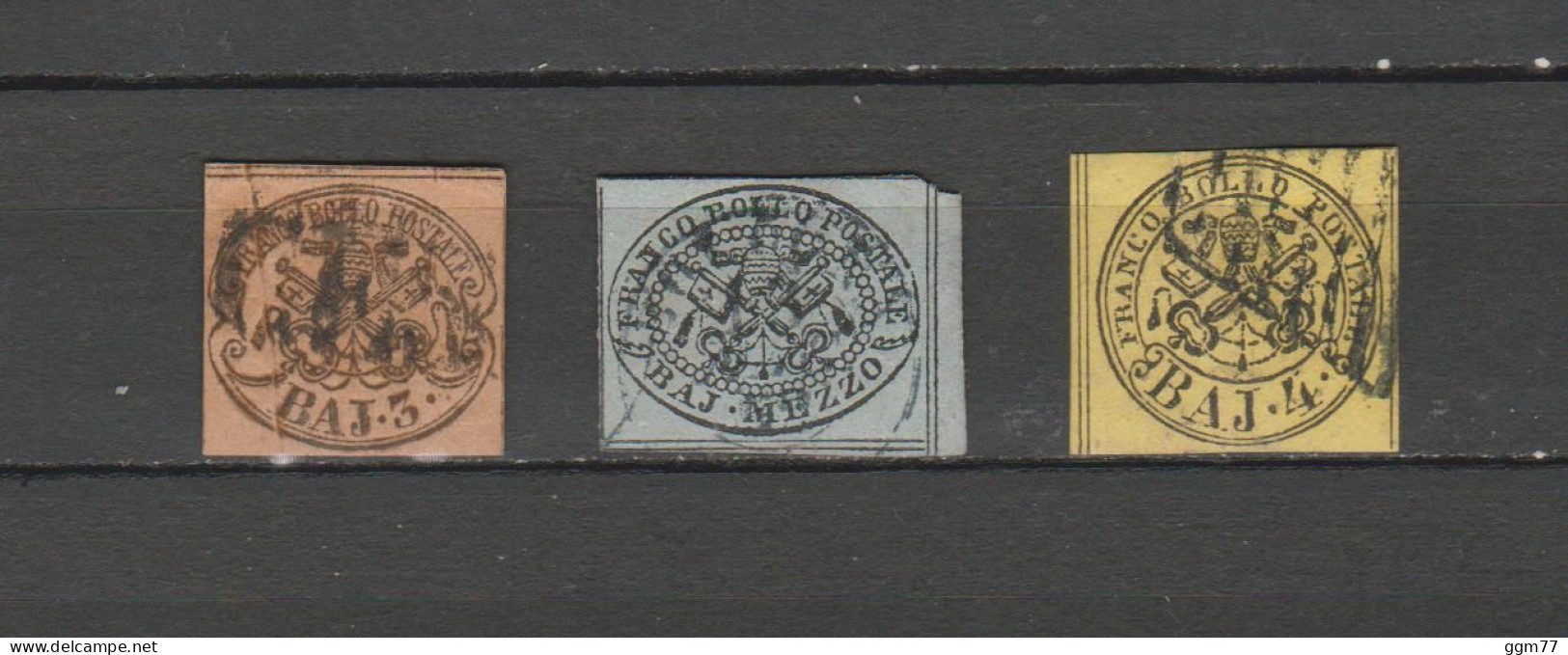 3 TIMBRES ANCIENS ETATS DE L'EGLISE OBLITERES DE 1852   Cote : 105 € - ...-1929 Prephilately