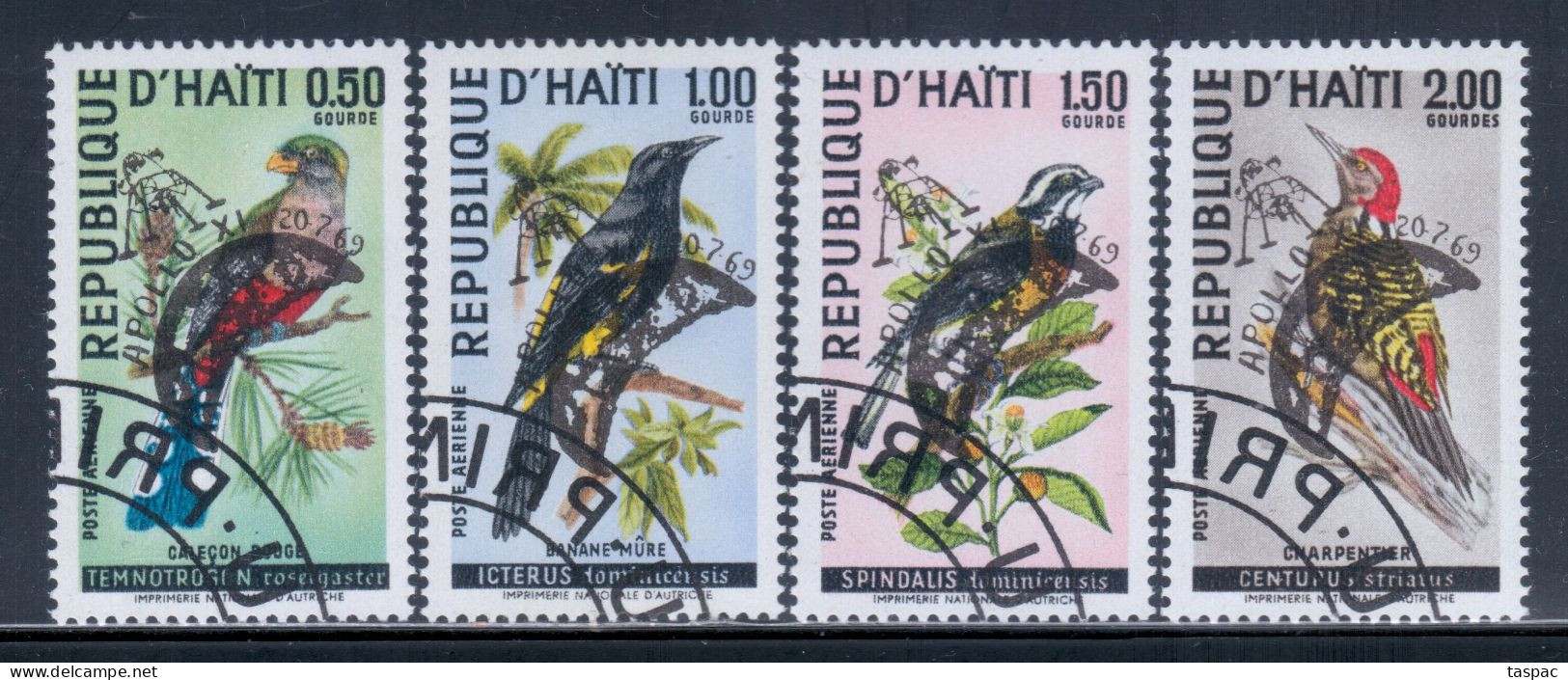 Haiti 1969 Mi# 1062-1065 Used - Overprinted - Apollo XI - 20.7.69 / Space / Birds - North  America