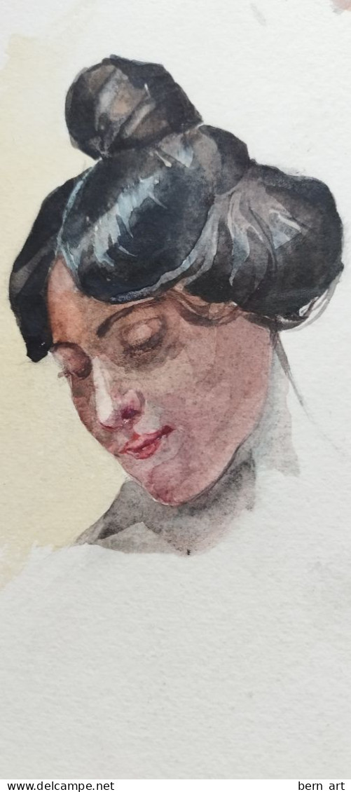 Encre Au Lavis "Homme Lisant Le Figaro" Verso "Tête De Femme Au Chignon"  Attribué Font Atelier B. Flournoy 1900 Genève - Watercolours