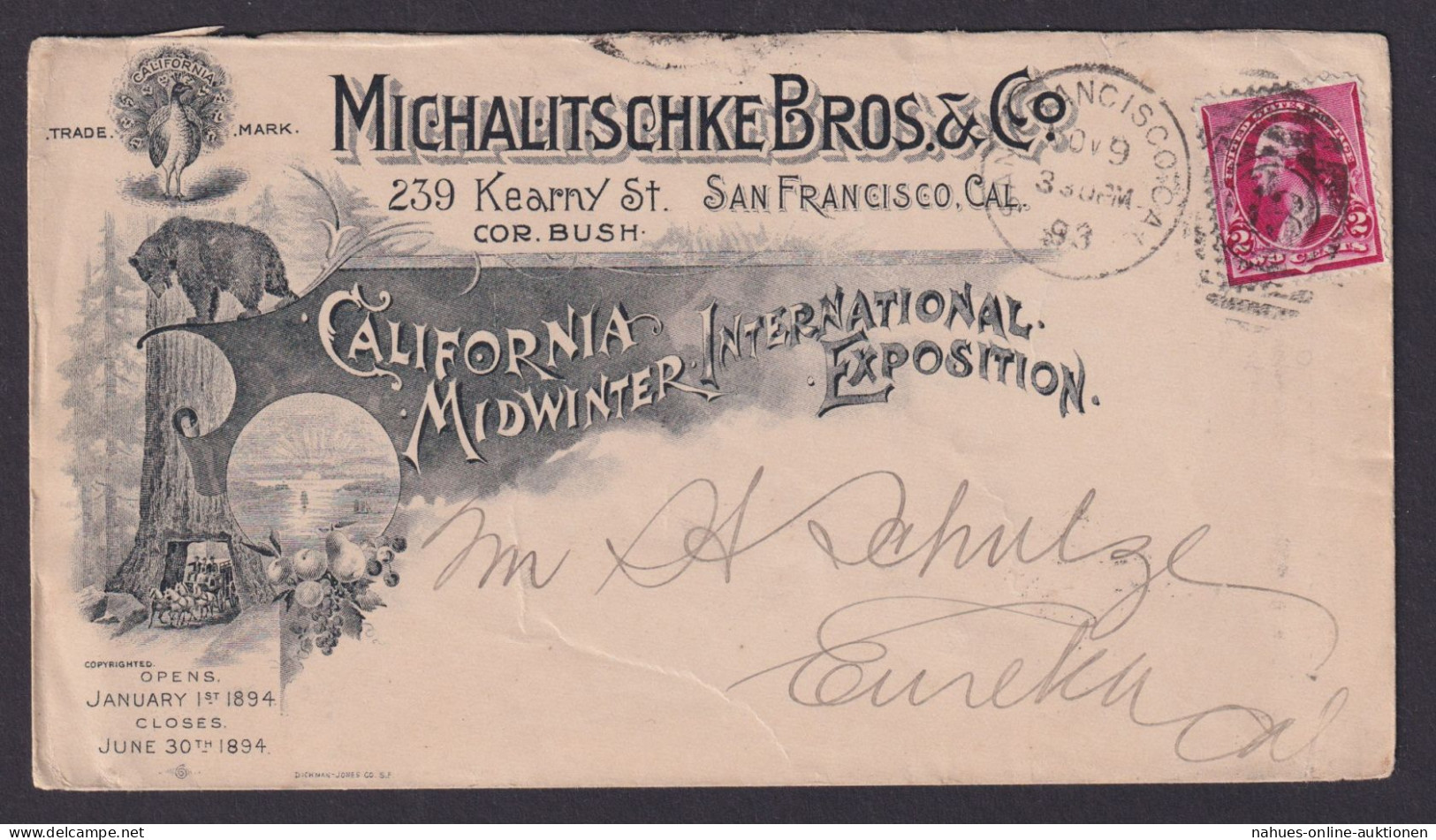 San Franzisko USA Illustrierter Reklame Brief California Midwinter Michalitschke - Storia Postale