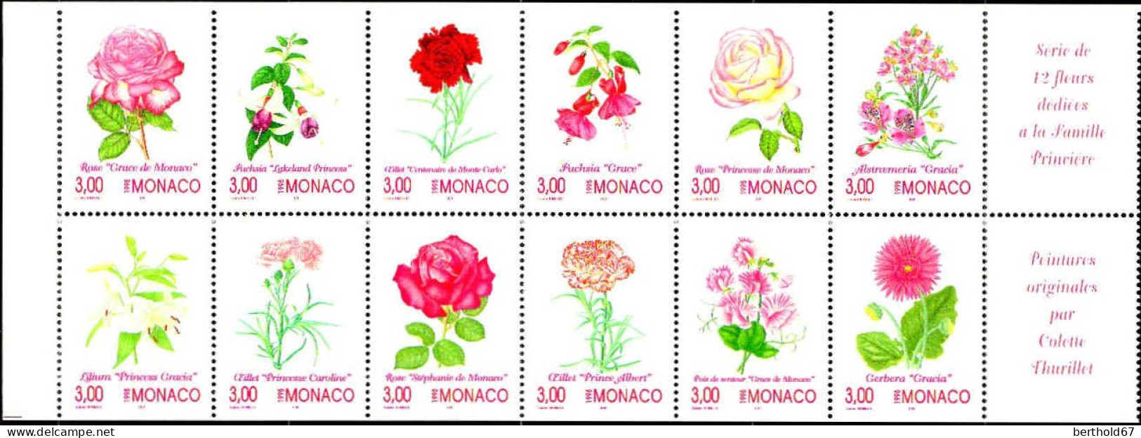 Monaco Carnet N** Yv:12 12 Fleurs De Colette Thurillet - Libretti