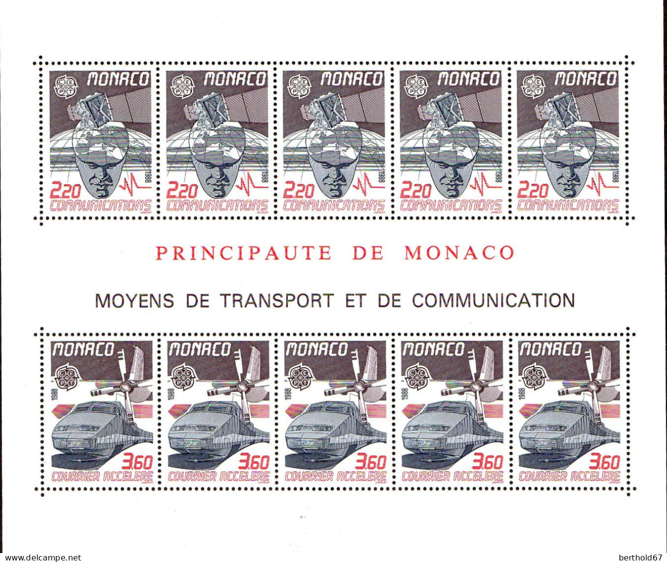 Monaco Bloc N** Yv:41 Mi:39 Europa Cept Transport & Communication (Thème) - 1988