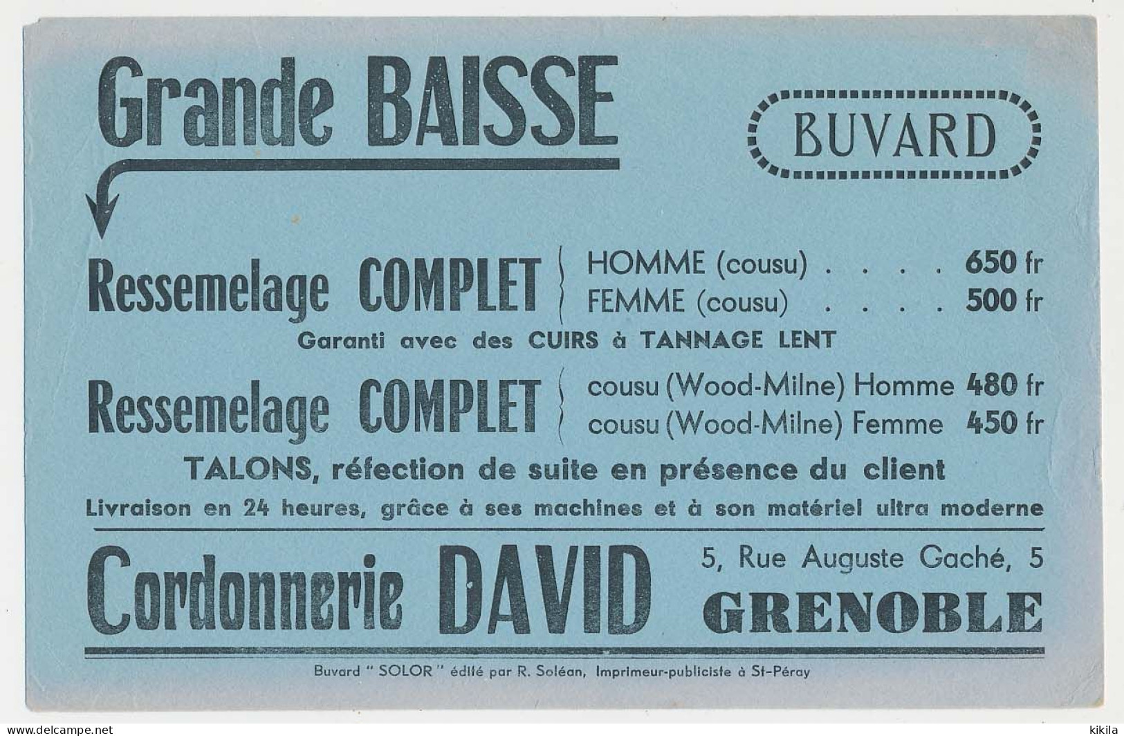 Buvard  21.3 X 13.7 Cordonnerie DAVID Grenoble - Chaussures