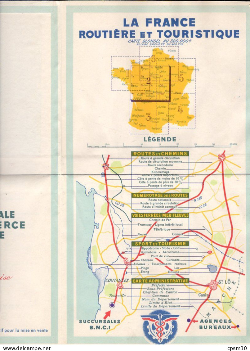 Carte Géographique Par La B.N.C.I. édition Blondel La Rougerie, Nantes, Bourges, Meaux/Romilly, Cognac, Vichy, N° 2 - Strassenkarten