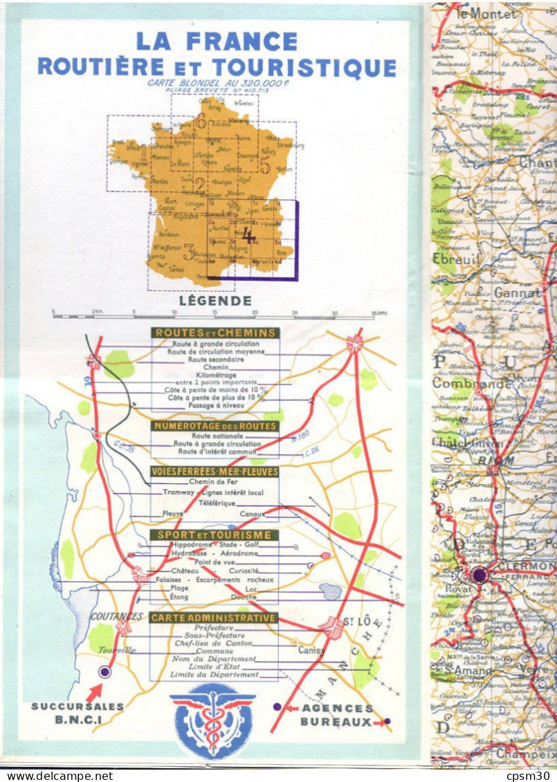 Carte Géographique Par La B.N.C.I. édition Blondel La Rougerie, Vichy/Le Montet, Genève, Narbonne, Ventimiglia, N° 4 - Strassenkarten