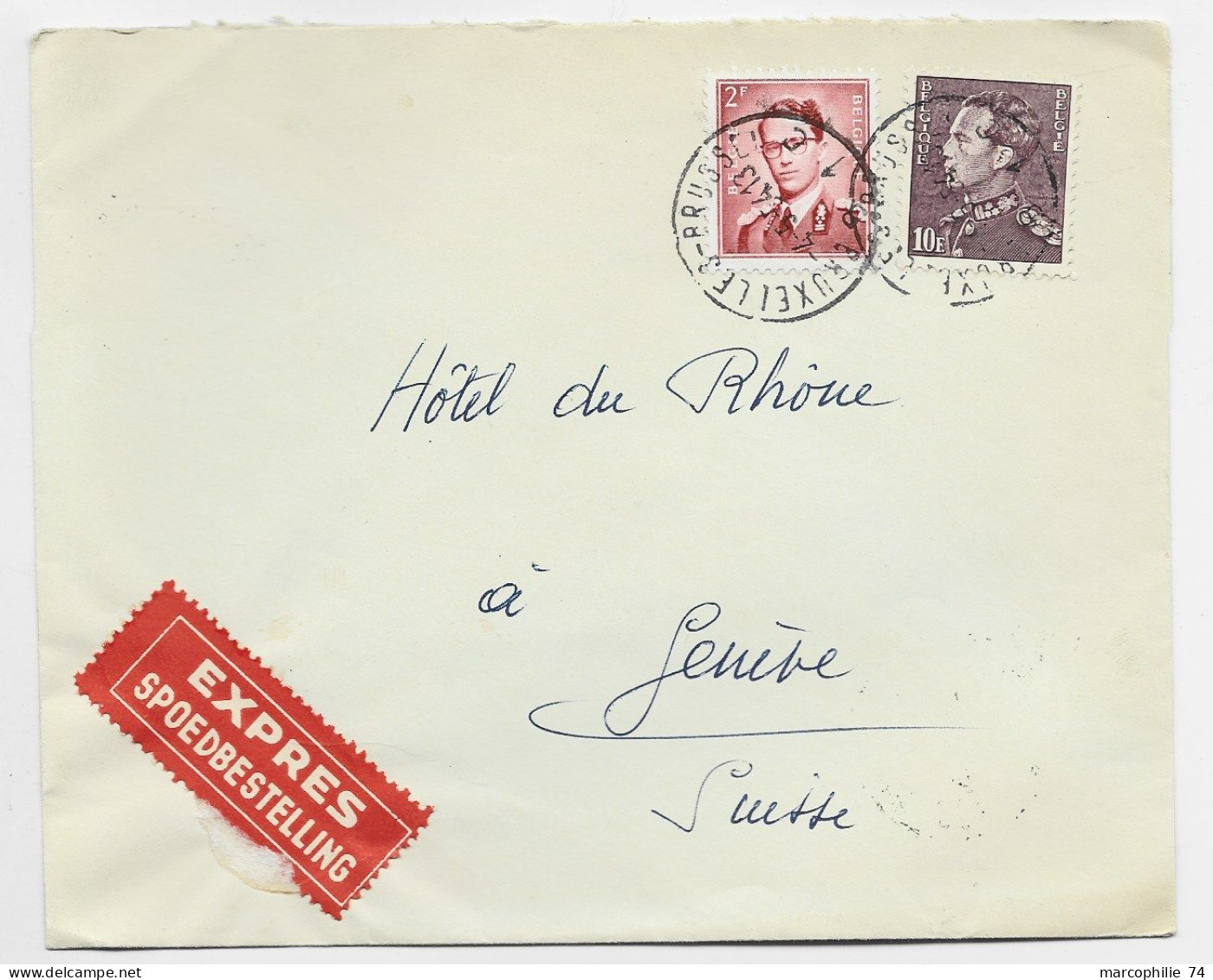 BELGIQUE 2FR+10FR LETTRE COVER EXPRES BRUXELLES 1954 TO SUISSE - 1953-1972 Bril