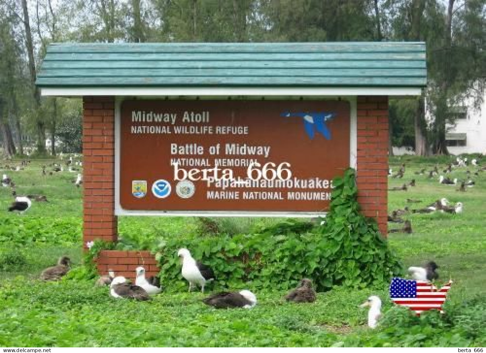 United States Midway Atoll Battle Memorial Sign New Postcard - Midway