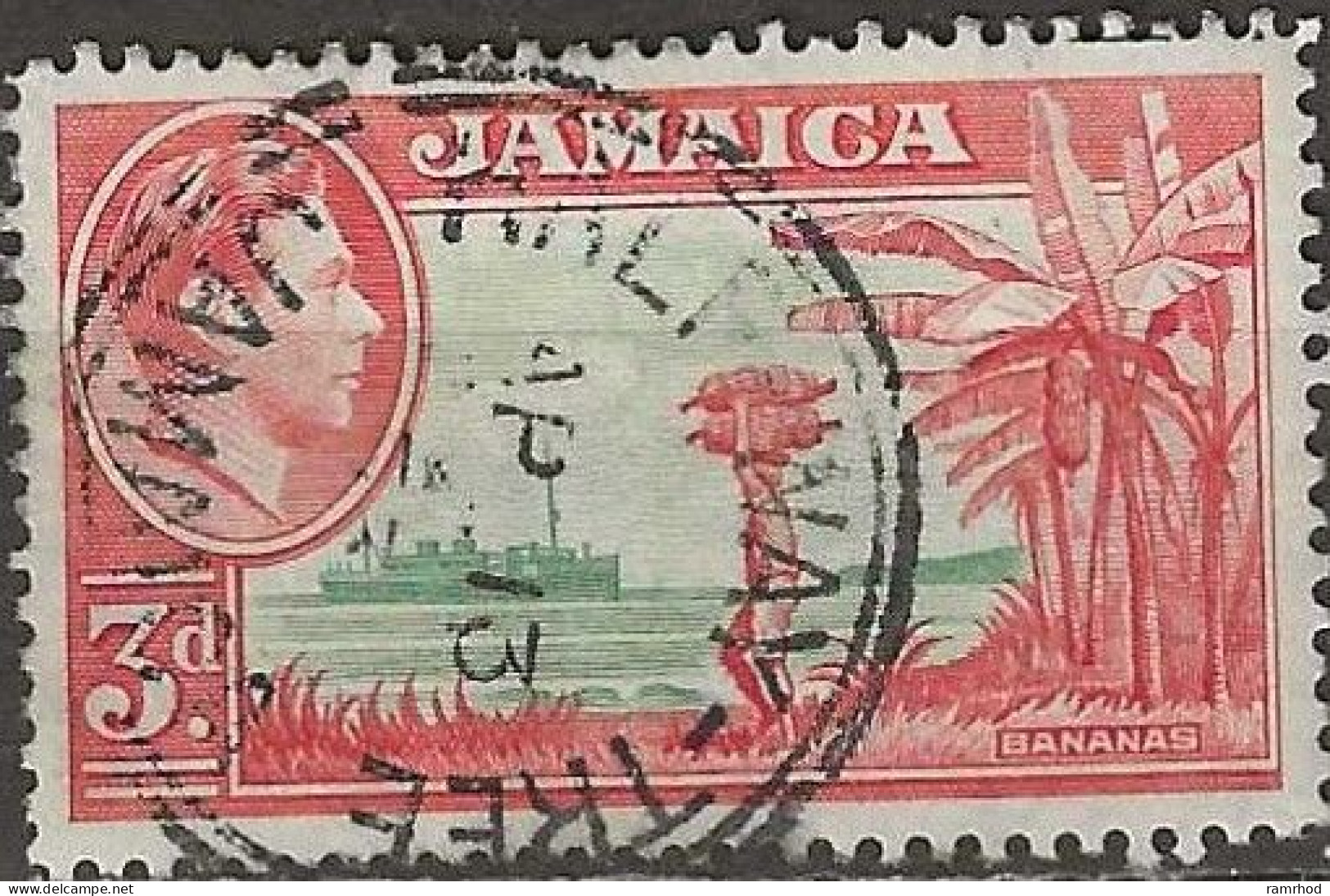 JAMAICA 1938 Bananas - 3d. - Green And Red FU - Jamaica (...-1961)