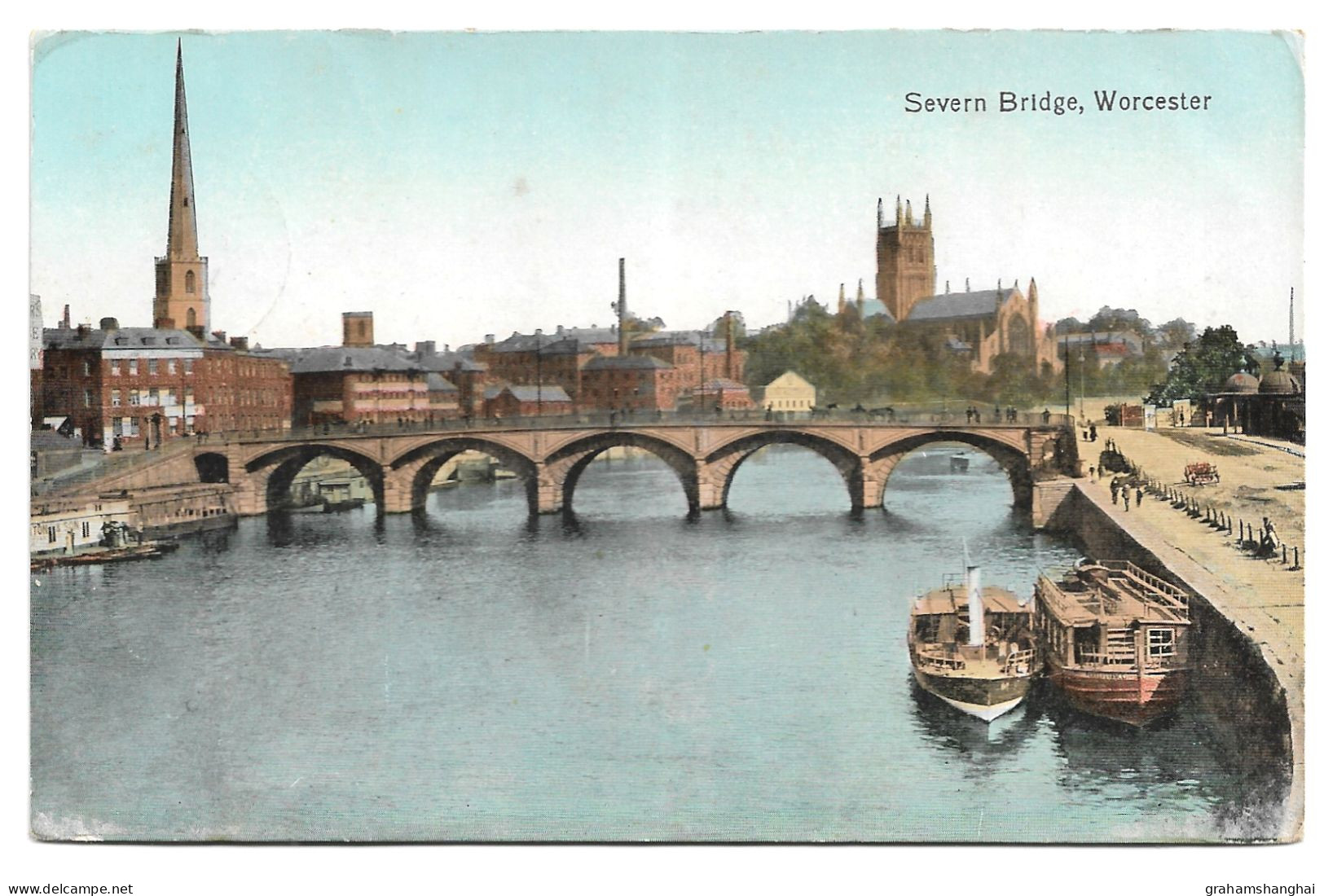 Postcard UK England Worcestershire Worcester Severn Bridge River Boats City Scene Posted 1916 - Worcester