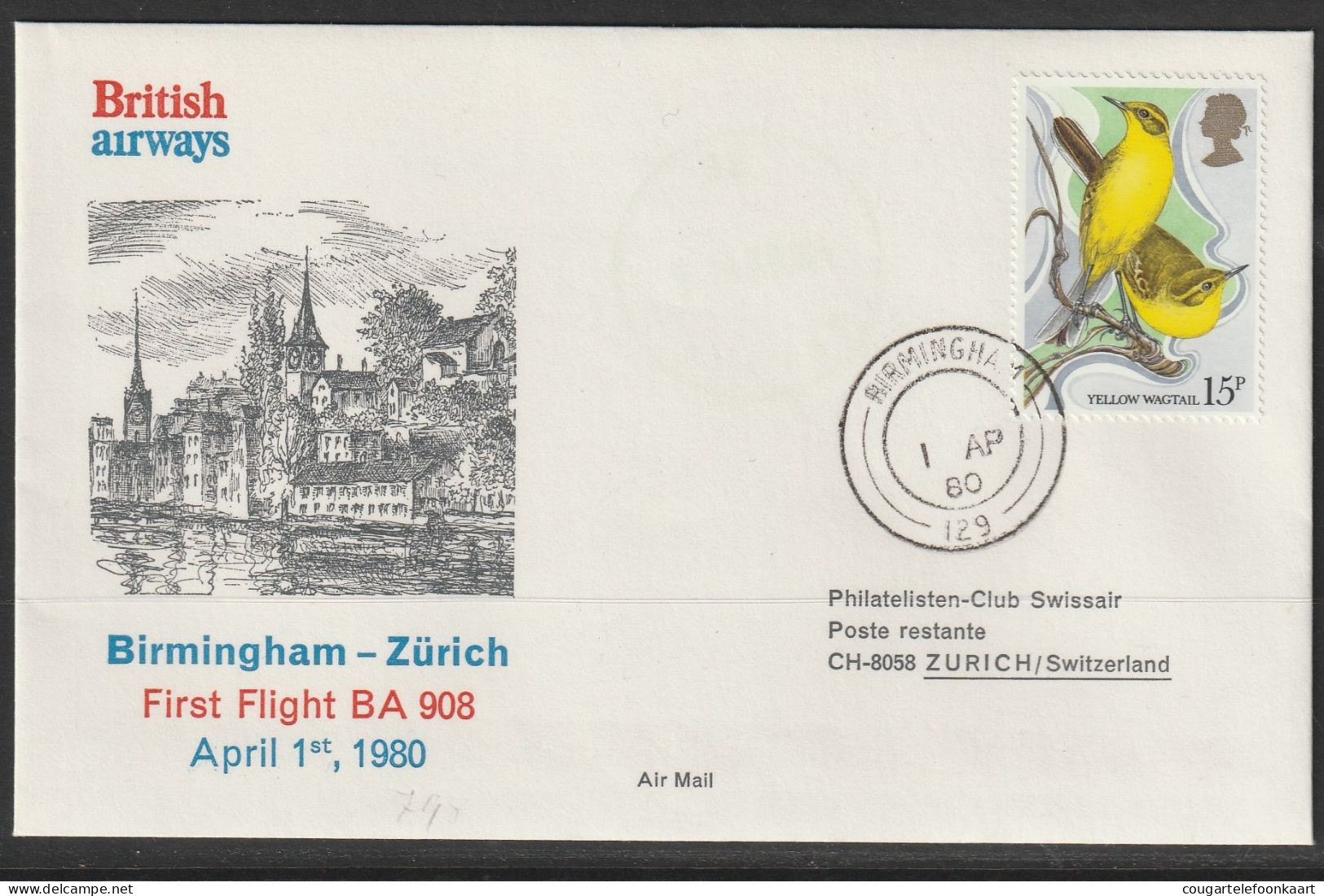 1980, British Airways, Erstflug, Birmingham - Zürich - Briefe U. Dokumente