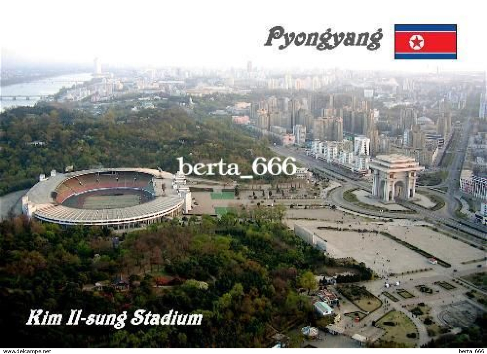 North Korea Pyongyang Aerial View Kim Il-sung Stadium New Postcard - Korea, North