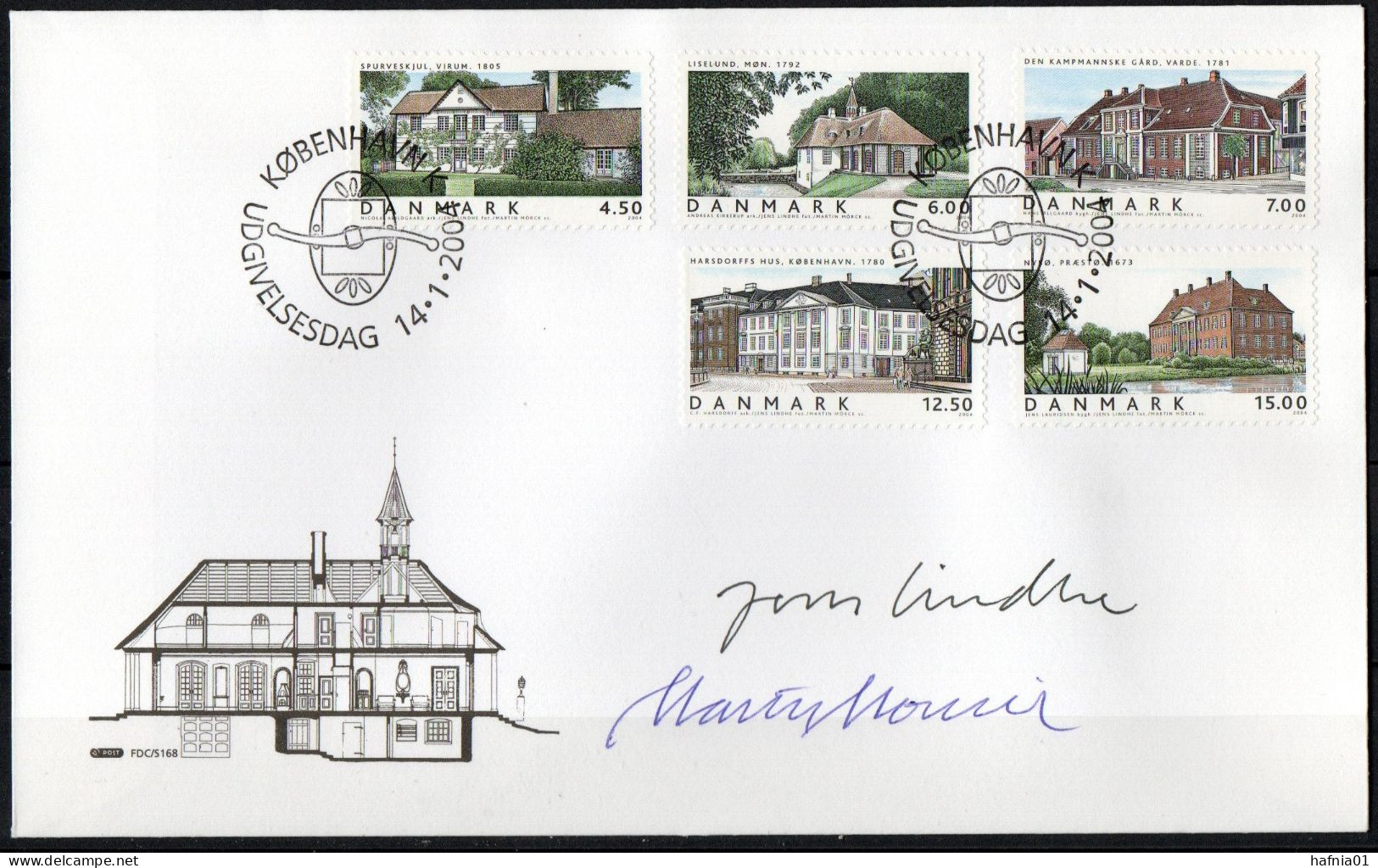 Martin Mörck. Denmark 2004. Residential Buildings. Michel 1361 - 1365. FDC. Signed. - FDC