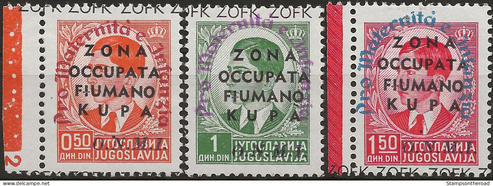 OIKU36-38L - 1941 Occ. Milit. Ital. ZONA FIUMANO KUPA, Sass. Nr. 36/8, Serie Cpl. Di 3 Francobolli Nuovi Linguellati */ - Fiume & Kupa