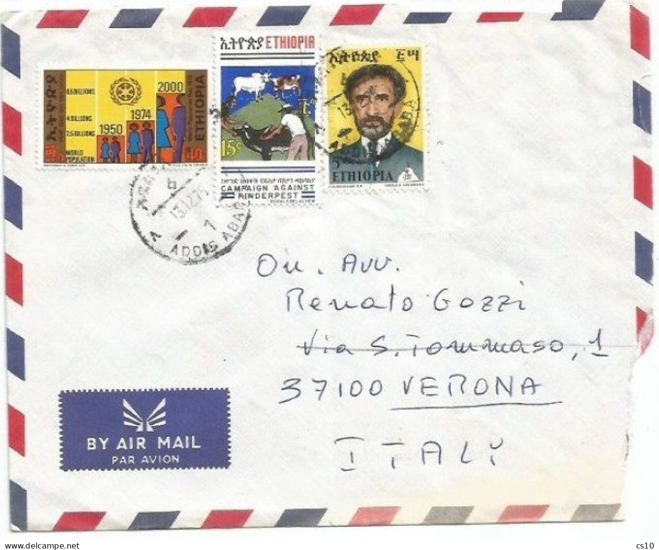 Ethiopia Airmail Cover Addis Ababa 13dec1975 X Italy With 3 Stamps - Äthiopien
