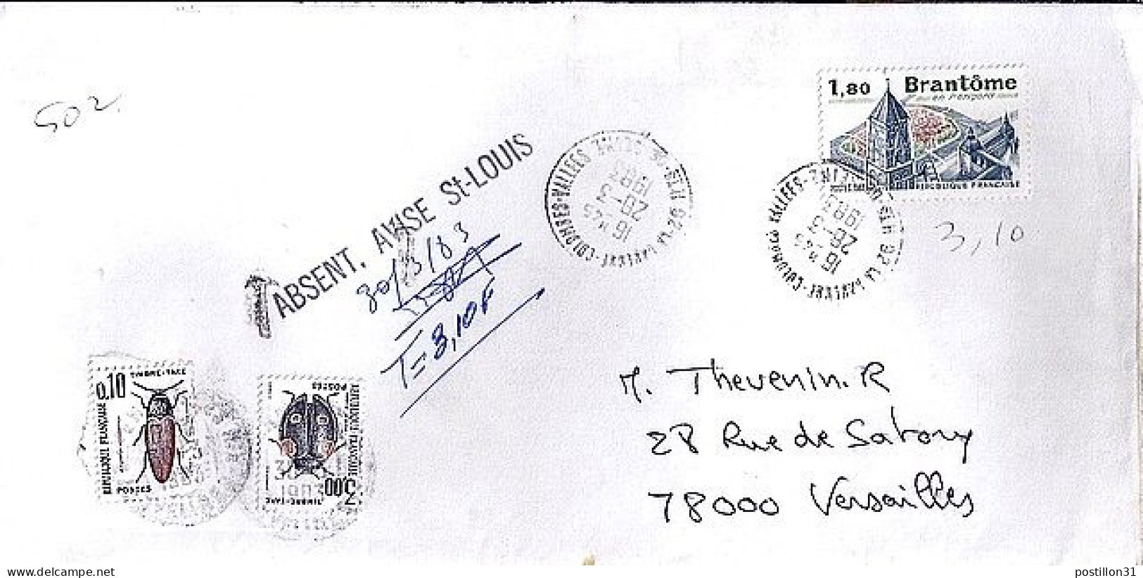 TAXE N° 111/103 S/L.DE LA GARENNE COLOMBES + TAXEE A VERSAILLES/30.3.83 - 1960-.... Lettres & Documents