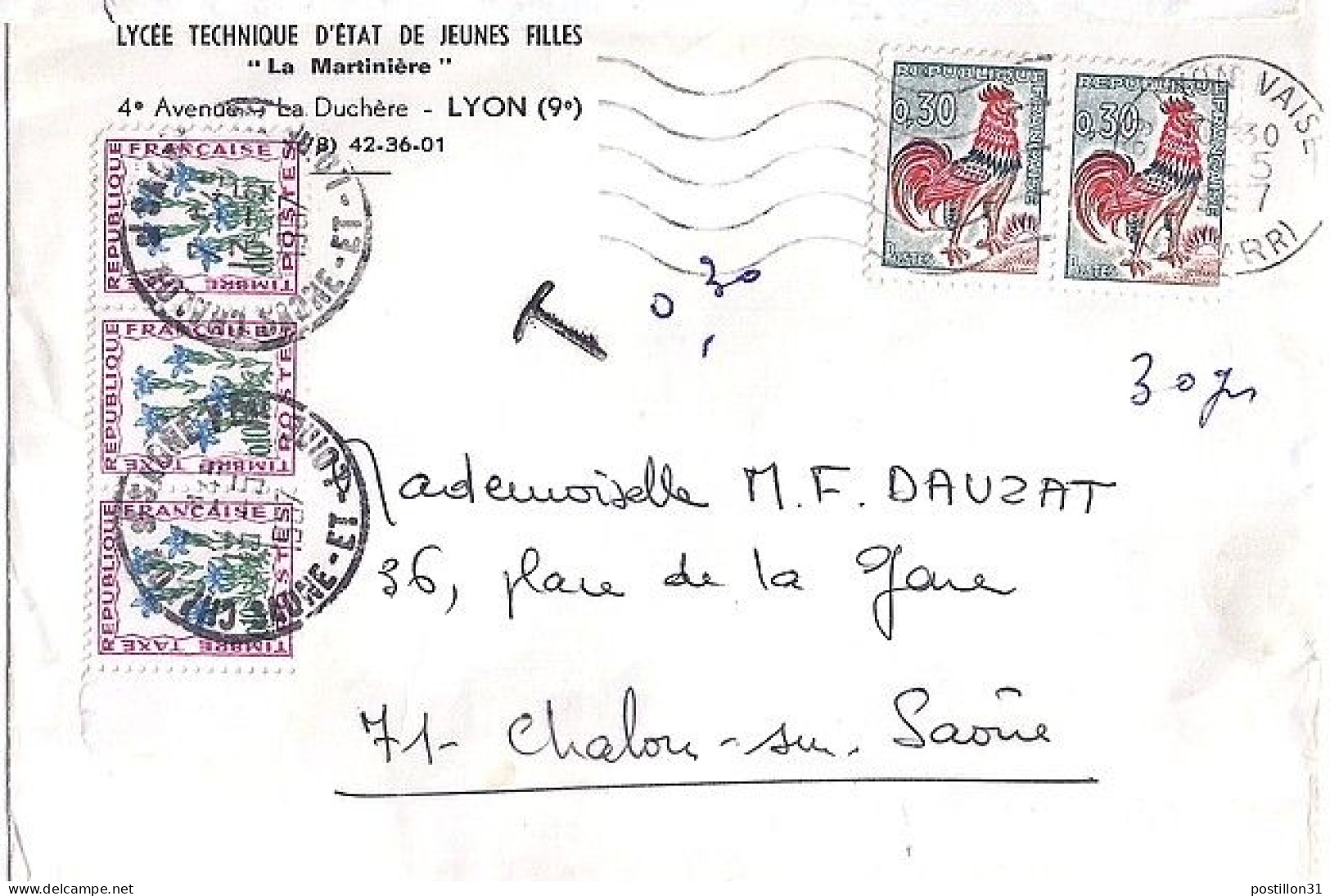 TAXE N° 96x3 S/L. DE LYON + TAXEE A CHALON S SAONE/13.5.81 - 1960-.... Covers & Documents