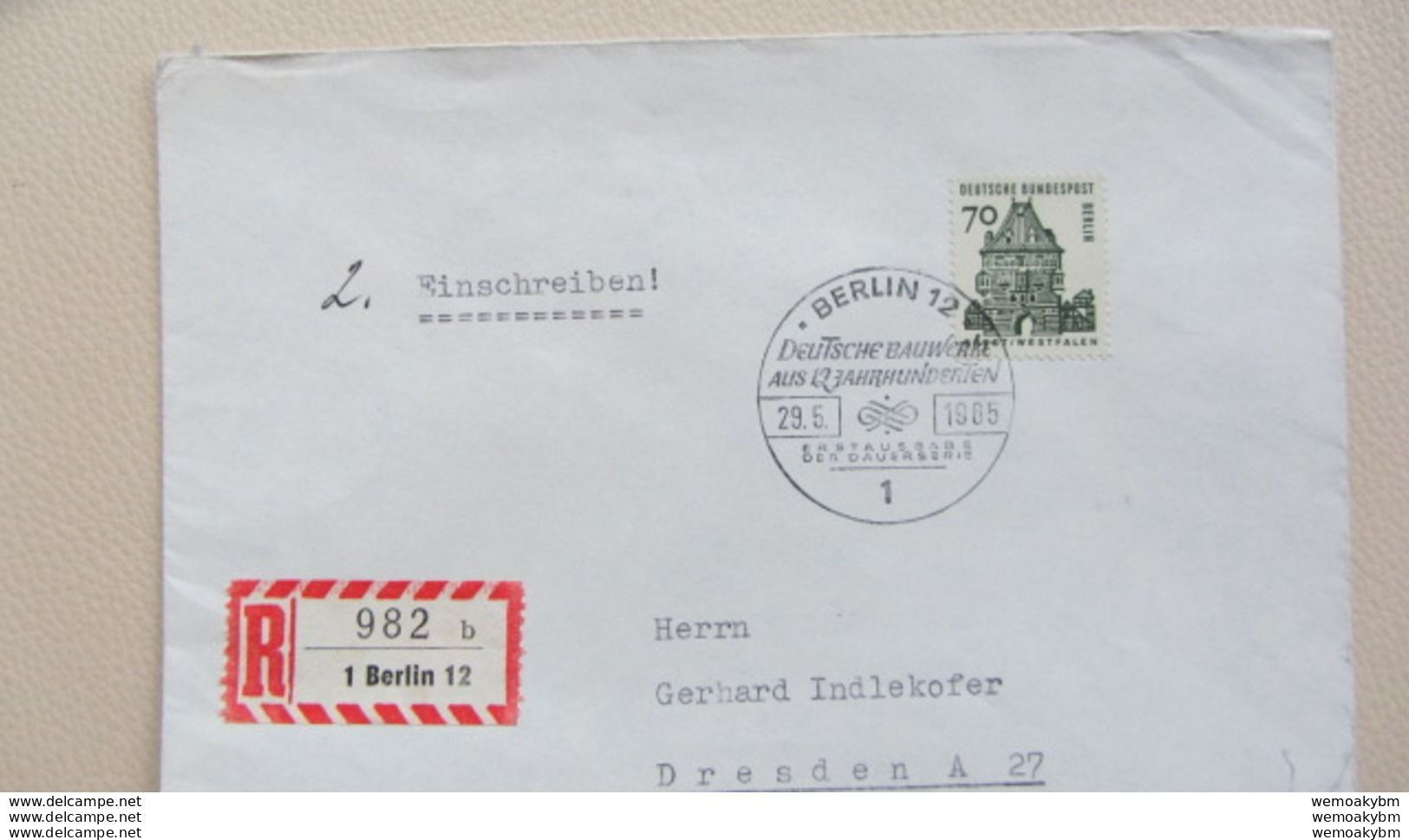 Berlin: Fern-R-Brief Mit 70 Pf Dt. Bauwerke I Aus Berlin 12 (982 B) Vom Ersttag 29.5.65 Mit SoSt. Nach Dresden  Knr: 248 - Briefe U. Dokumente