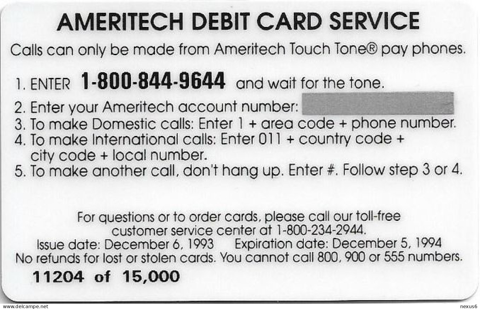 USA - Ameritech (AMT) - Snowflake Trial, First Edition Debit Card, 12.1993, Remote Mem. 2$, 15.000ex, Mint - Sonstige & Ohne Zuordnung