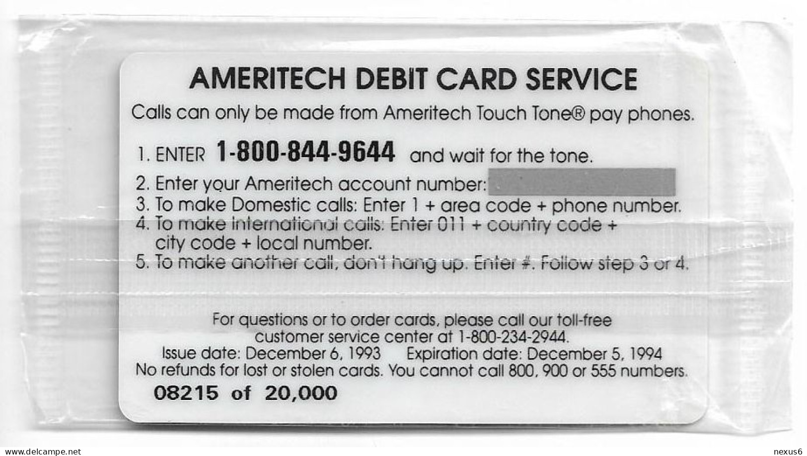 USA - Ameritech (AMT) - Snowflake Trial, First Edition Debit Card, 12.1993, Remote Mem. 5$, 20.000ex, NSB - Other & Unclassified