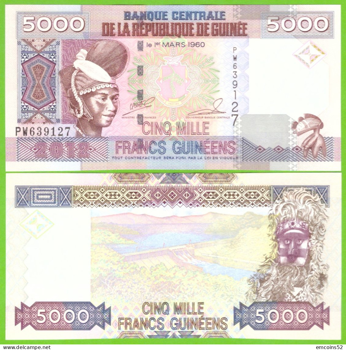 GUINEA  5000 FRANCS 2012 P-41b  UNC - Guinée