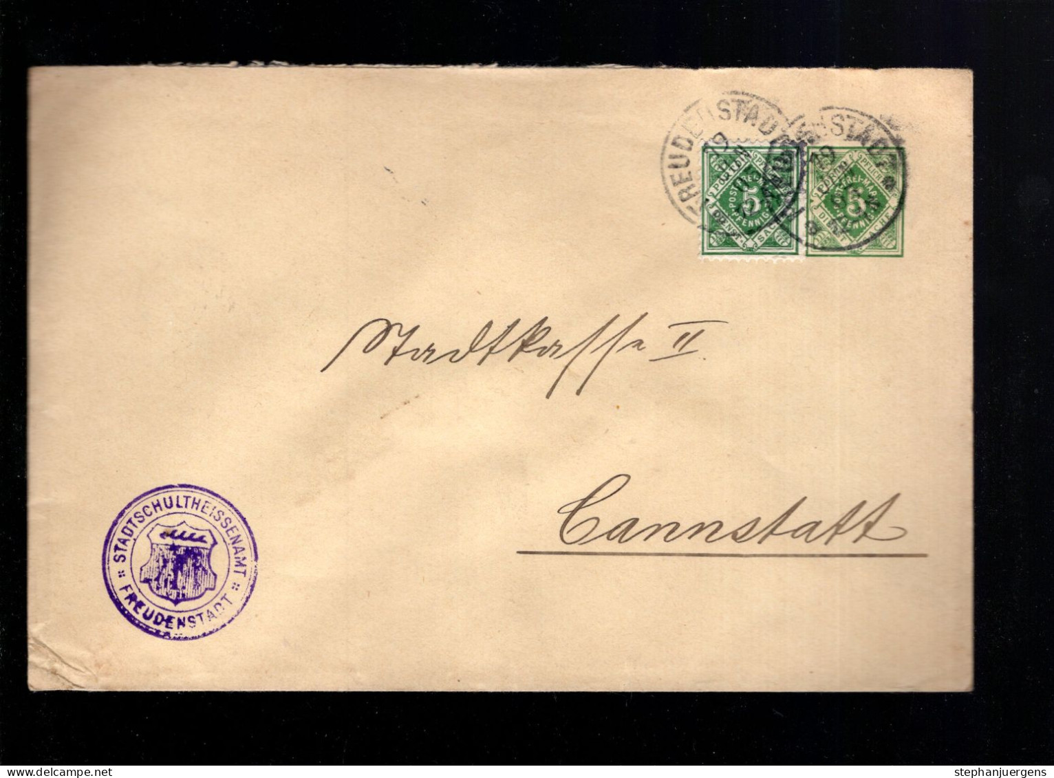 DU 5 A I Von Freudenstadt Nach Cannstatt (Absenderstempel: Stadtschultheissenamt Freudenstadt) - Interi Postali