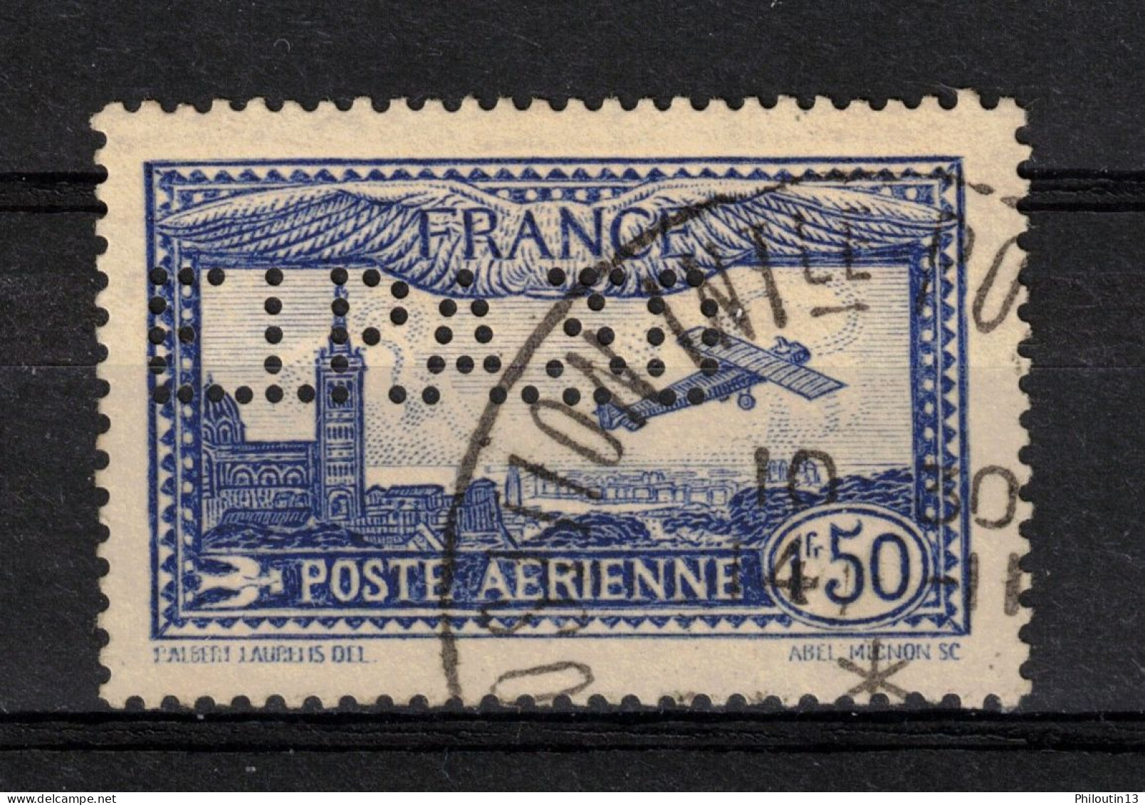 France Poste Aérienne N°6c Perforé EIPA 30 Oblitéré Cote 450€ - Signé BRUN - Scan Recto / Verso - 1927-1959 Oblitérés