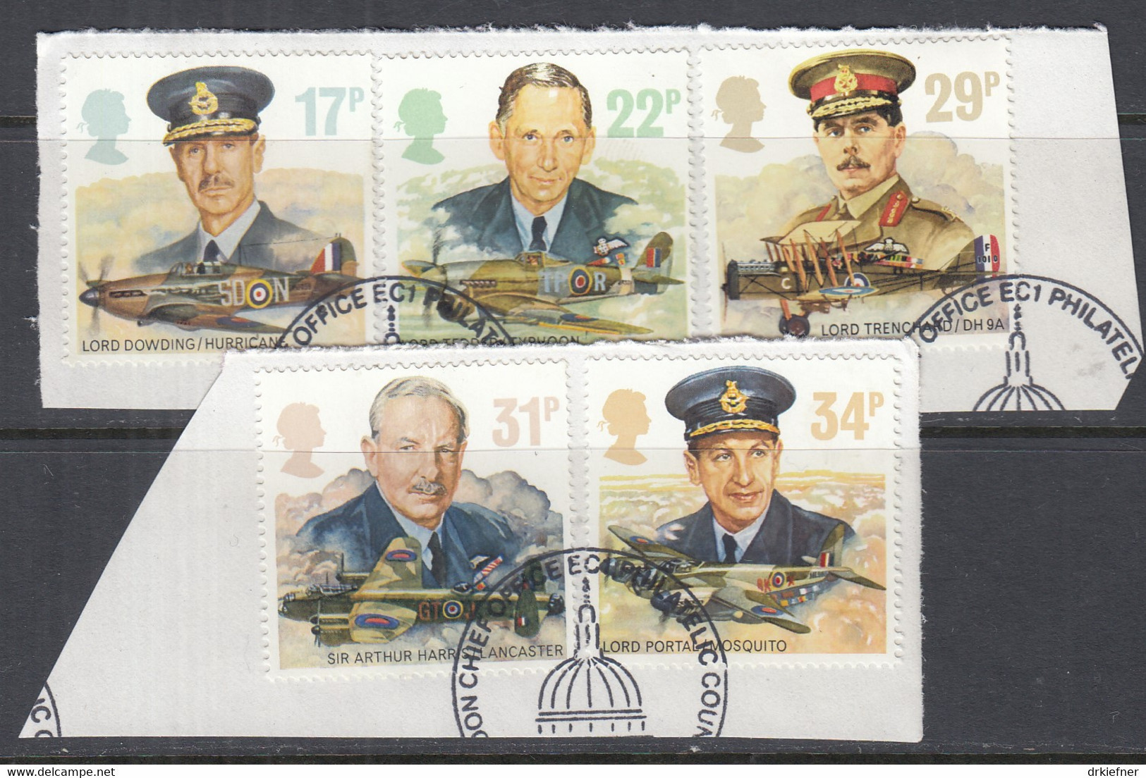 GROSSBRITANNIEN  1085-1089, Gestempelt, Auf Briefstück, 50 Jahre Royal Air Force, 1986 - Used Stamps