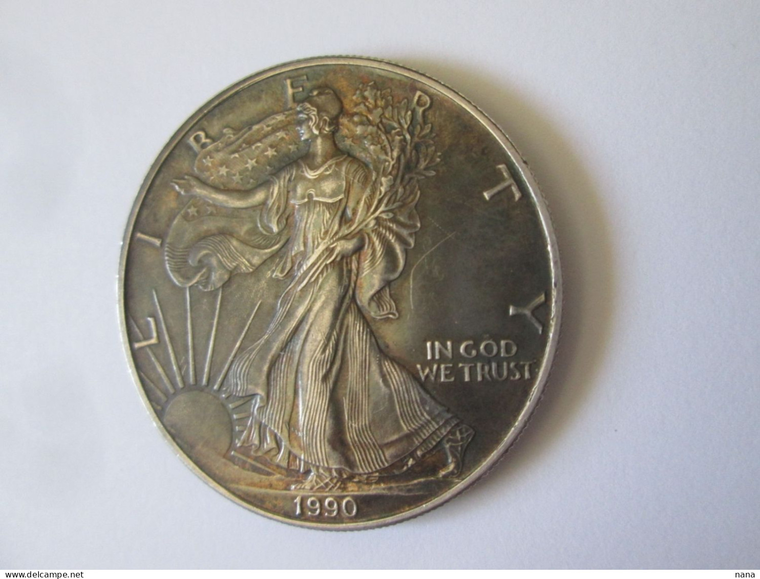 USA 1 Dollar American Silver Eagle 1990 Silver Coin 999 Very Nice Special Patina,weight=31.40 Gr,diameter=40 Mm - Sammlungen