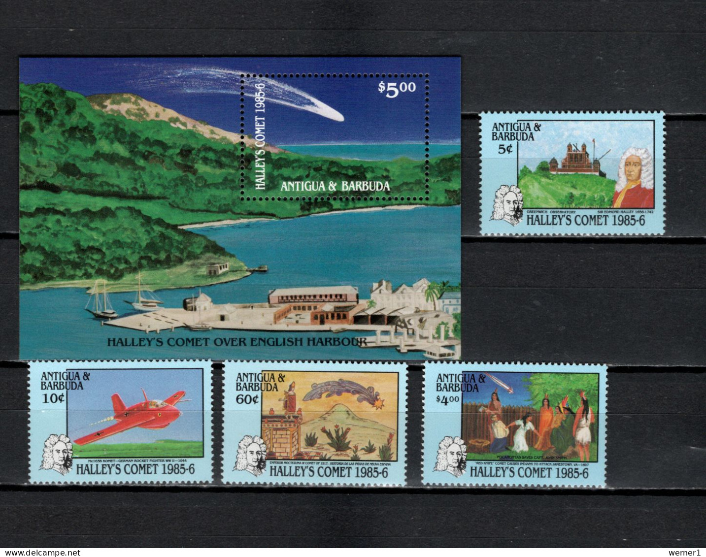 Antigua 1986 Space, Halley's Comet Set Of 4 + S/s MNH - North  America