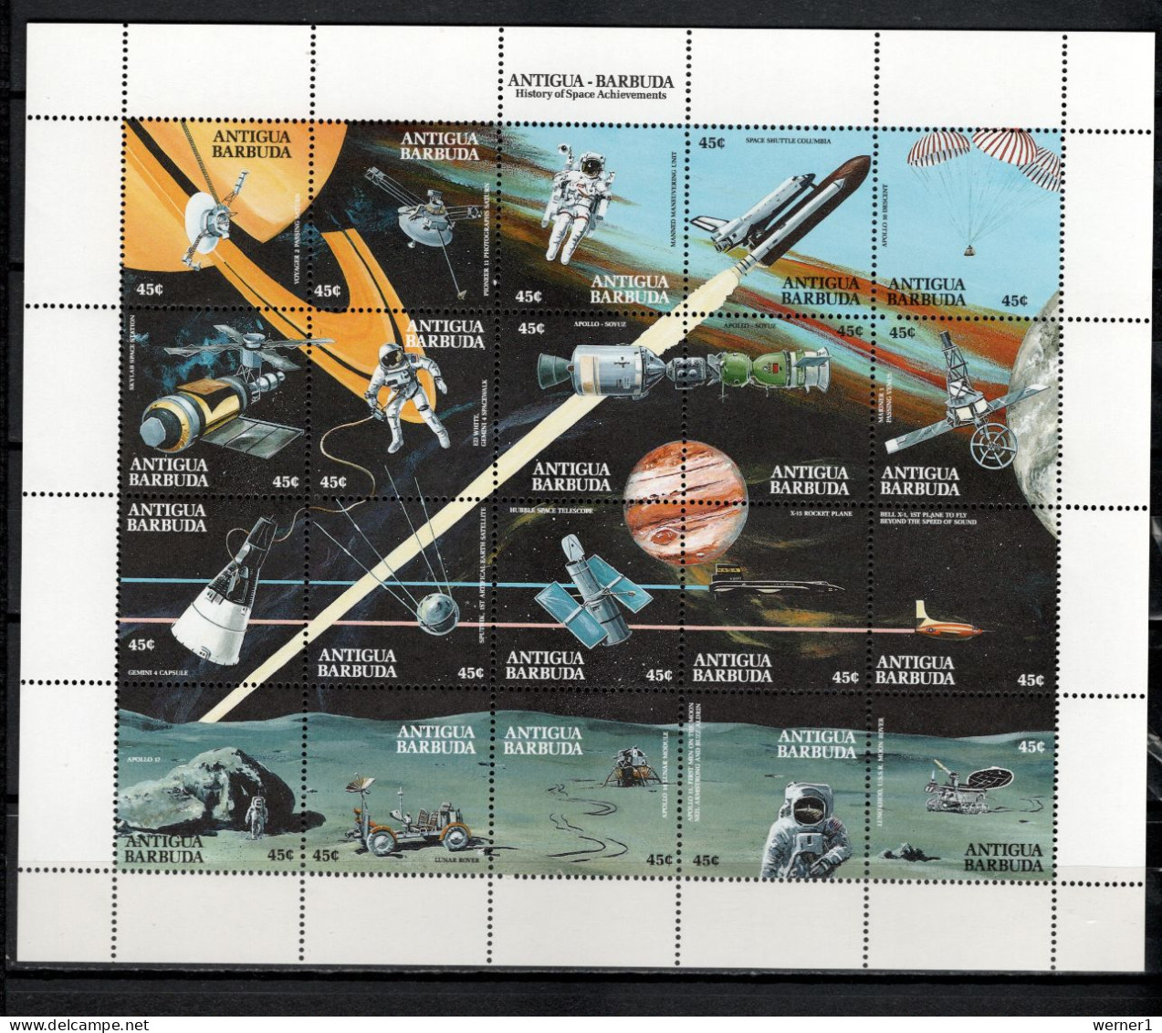 Antigua 1990 Space History Sheetlet MNH - América Del Norte