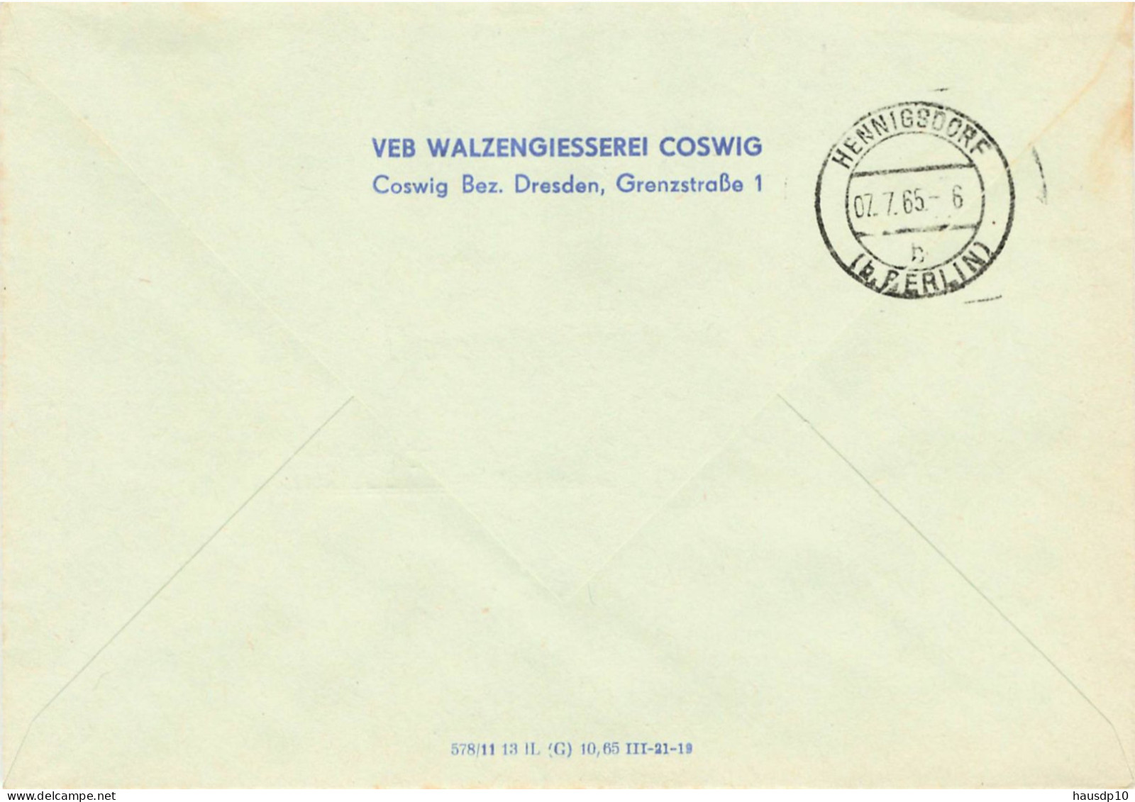 DDR Brief ZKD 1965 VEB Walzengießerei Coswig - Centrale Postdienst