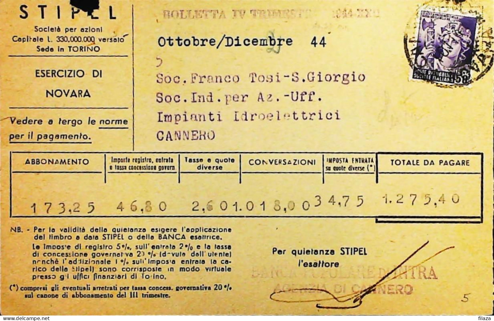 RSI 1943 - 1945 Lettera / Cartolina Da Cannero (Novara) - S7443 - Marcophilia