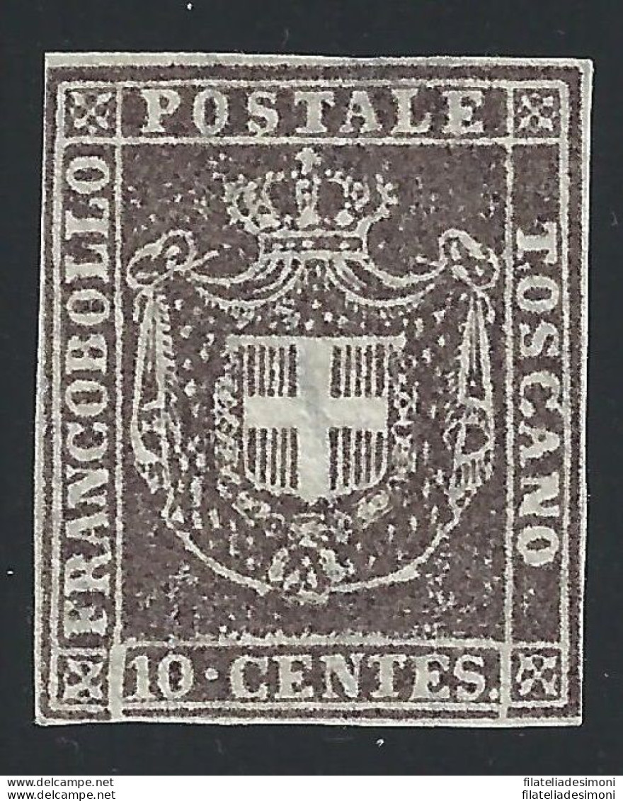 1860 TOSCANA, N° 19 10 Cent. Bruno (sg)/(*) Certificato E.Diena - Toscane