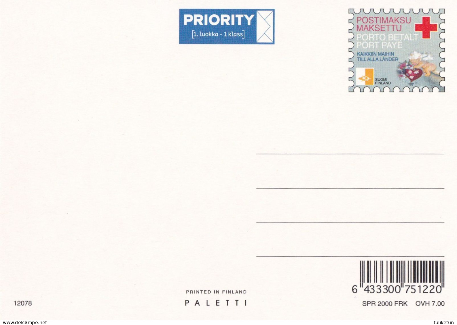 Postal Stationery - Flowers - Roses - Dove Holding An Envelope - Red Cross 2000 - Suomi Finland - Postage Paid - Ganzsachen