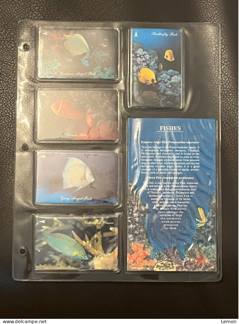 Mint Singapore Telecom Singtel GPT Phonecard In Original Holder, Fishes, Set Of 5 Mint Cards(Including One $50 Card) - Singapore