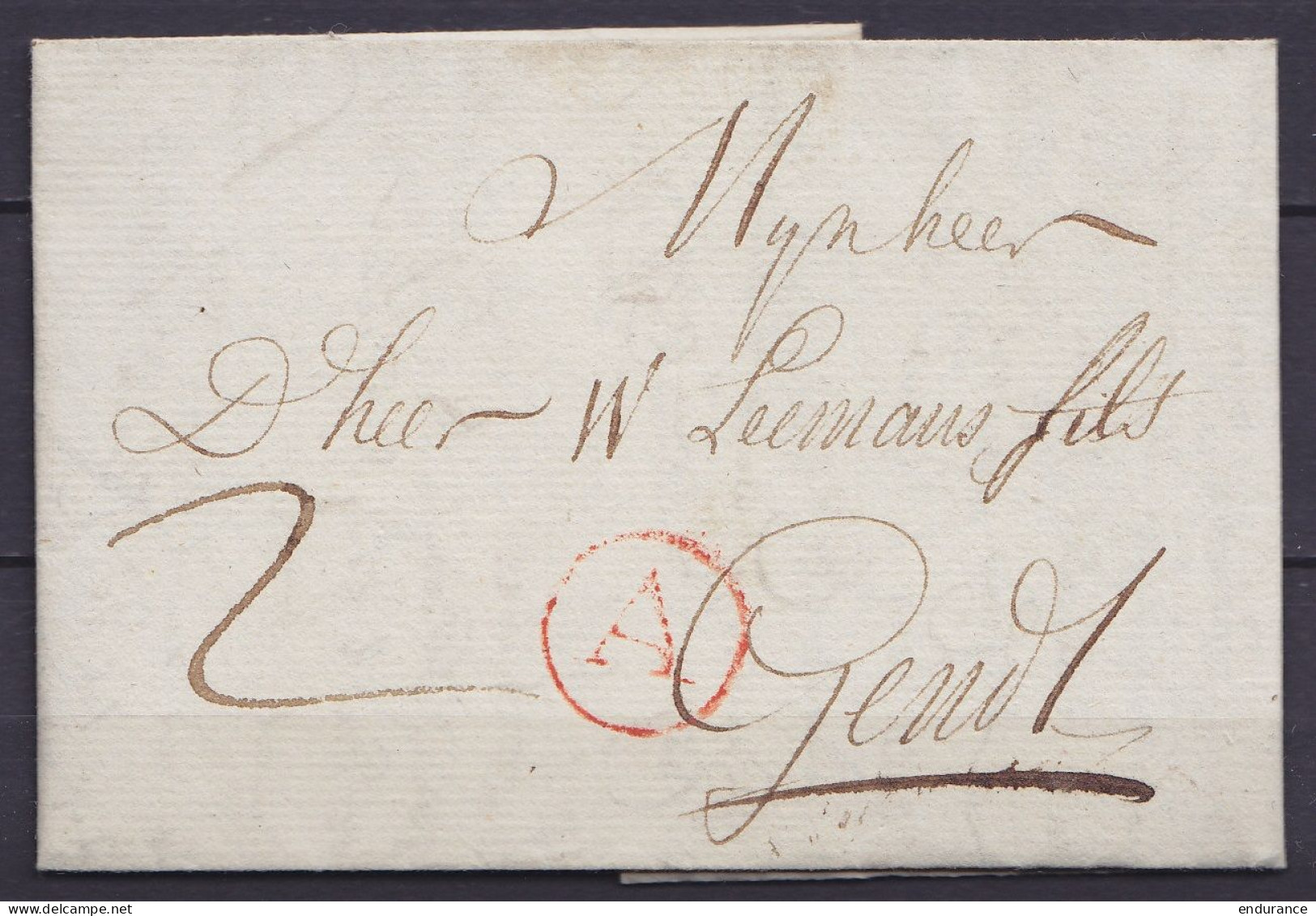 L. Datée 3 Mars 1785 De ANVERS Pour GENDT (Gand) - Cachet Rond Rouge (A) (Anvers) - Port "2" - 1714-1794 (Austrian Netherlands)