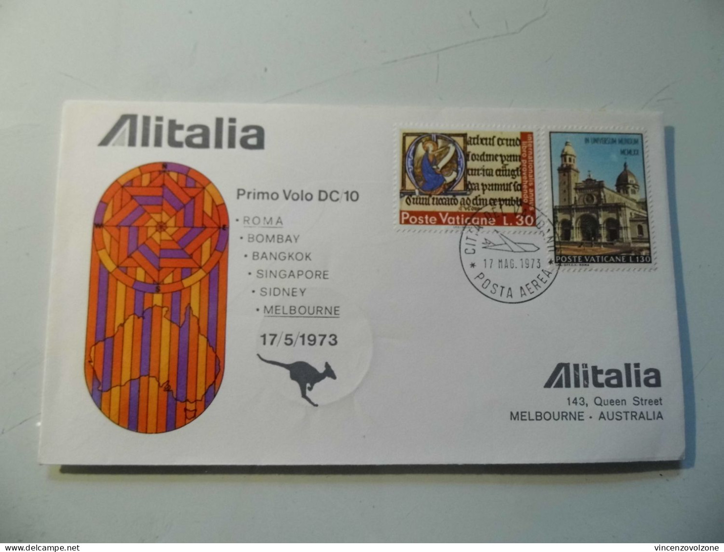 Busta Viaggiata "ALITALIA Primo Volo DC 10 Roma - Melbourne 17/5/1973" Poste Vaticane - Briefe U. Dokumente