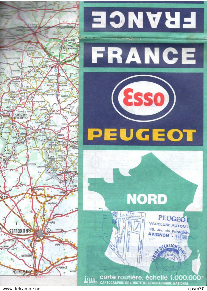 Carte Routière, FRANCE Par Esso & Peugeot 1977 Moitié Sud Moitié Nord, 1/1.000.000 - Wegenkaarten
