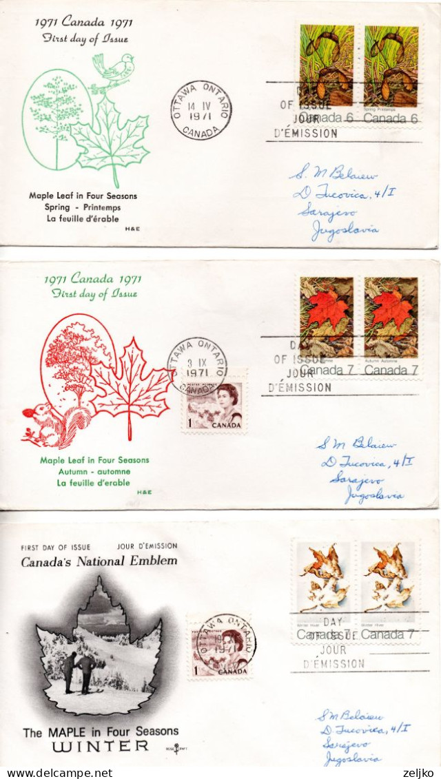 Canada, FDC, 1971, Michel 478, 487, 493, Seasons - Brieven En Documenten