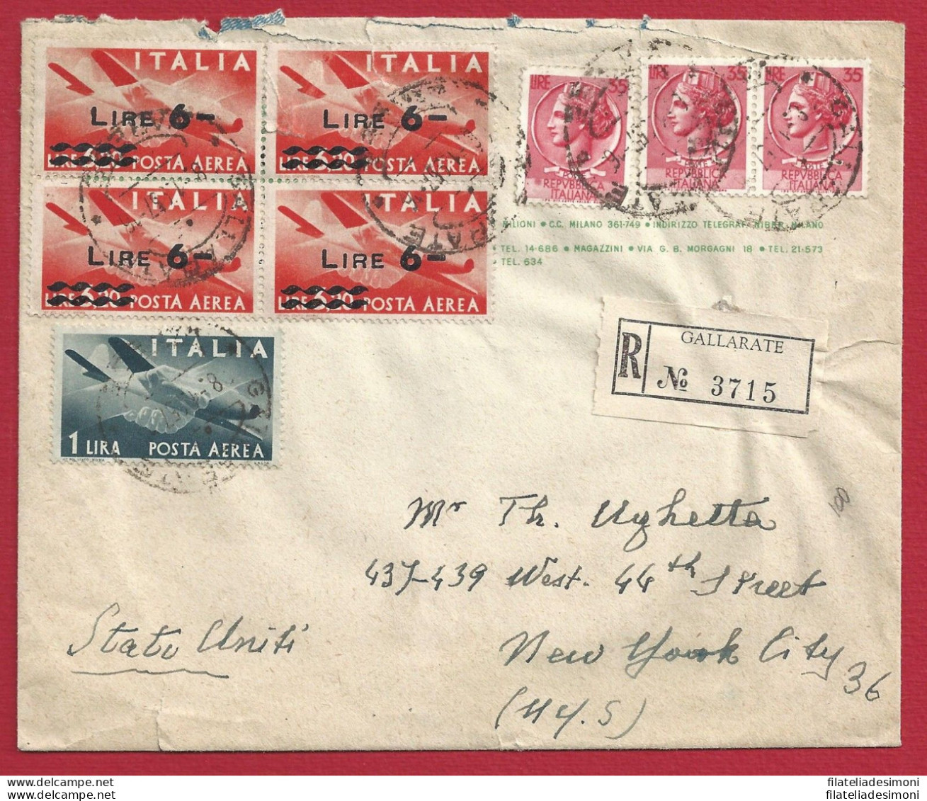 1957 ITALIA , Posta Aerea 126 + 135 (4) + N° 771 (3) Su Lettera Per New York - Other & Unclassified