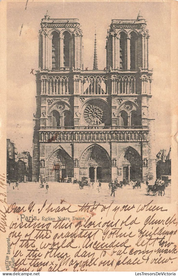 FRANCE - Paris - Vue Sur L'église Notre Dame - Vue Face à L'entrée - Animé - Voitures - Carte Postale Ancienne - Notre Dame Von Paris