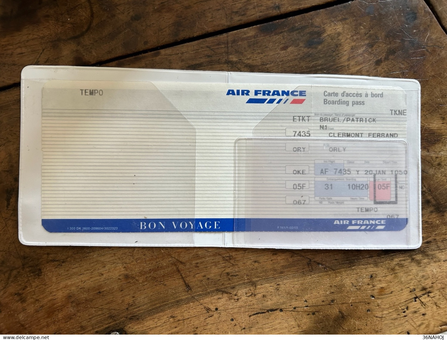 BILLET AVION (Air France) Patrick BRUEL (2005) - Autogramme