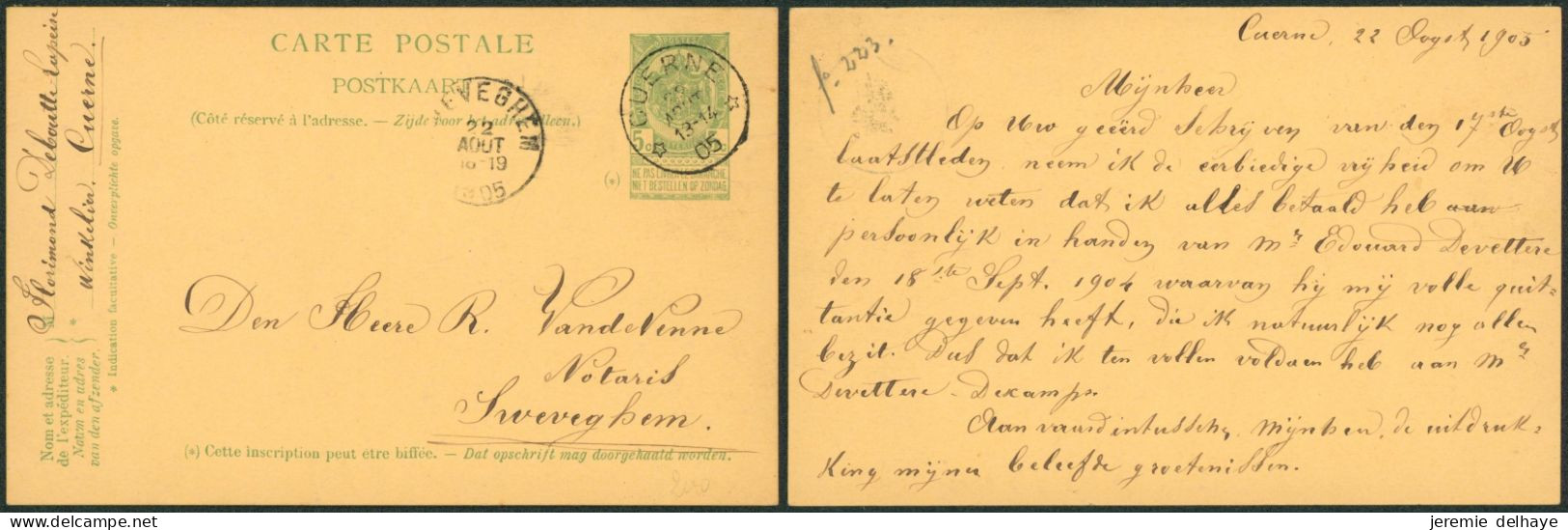 EP Au Type 5ctm Vert Obl Relais "Cuerne" (1905) > Sweveghem / COBA : 30+ - Postmarks With Stars