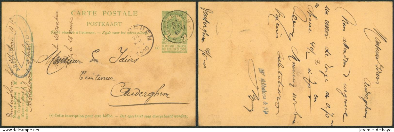 EP Au Type 5ctm Vert Obl Relais "Denterghem" (1910) > Auderghem - Postmarks With Stars