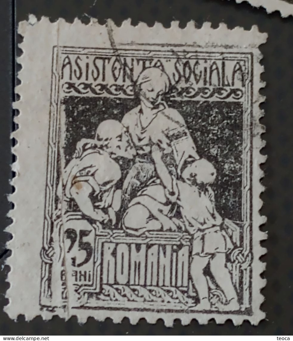 Stamps Revenues Romania 1921 Printed With Vertical Fold Line , Social Assistance Used Stamp - Fiscale Zegels