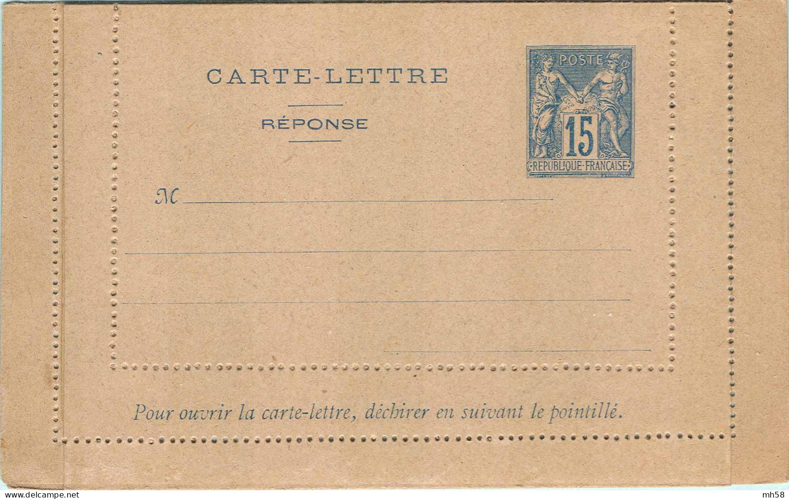 Entier FRANCE - Carte-lettre Réponse Payée Piquage C Carton Gris Neuf - 15c Sage Bleu - Cartes-lettres