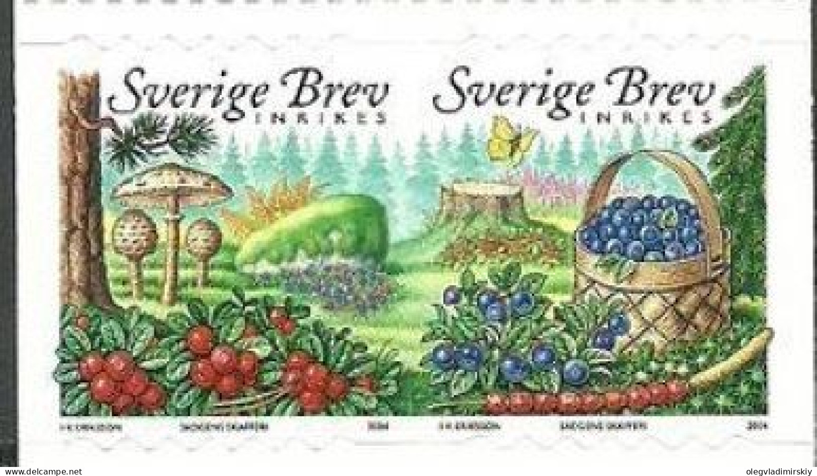 Sweden Schweden Suède 2004 Forest Nature Mushrooms Berries Butterflies Strip Of 2 Stamps MNH - Vlinders