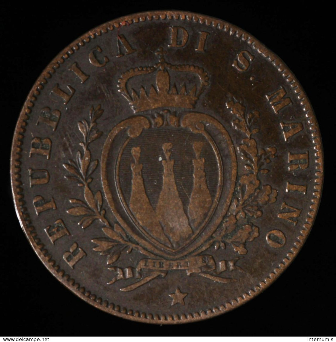  San Marin / San Marino, , 5 Centesimi, 1869, Milan, Cuivre (Copper), TB+ (VF),
KM#1 - Saint-Marin