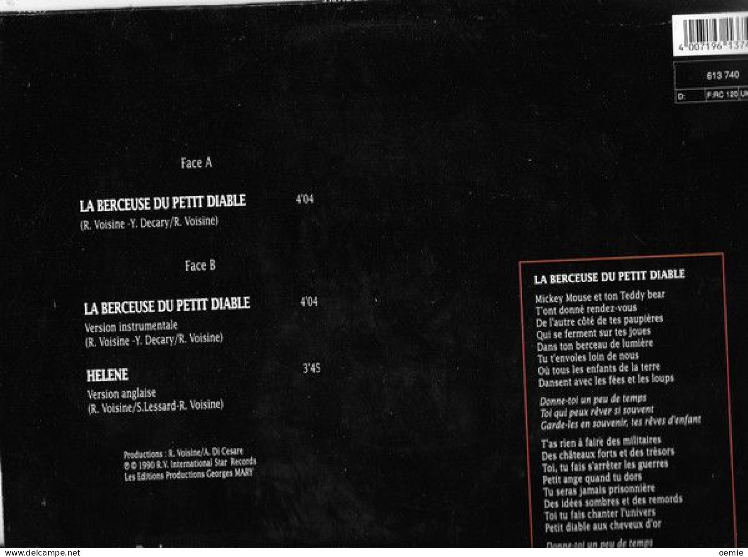 ROCH VOISINE ° LA BERCEUSE DU PETIT DIABLE - 45 Rpm - Maxi-Single
