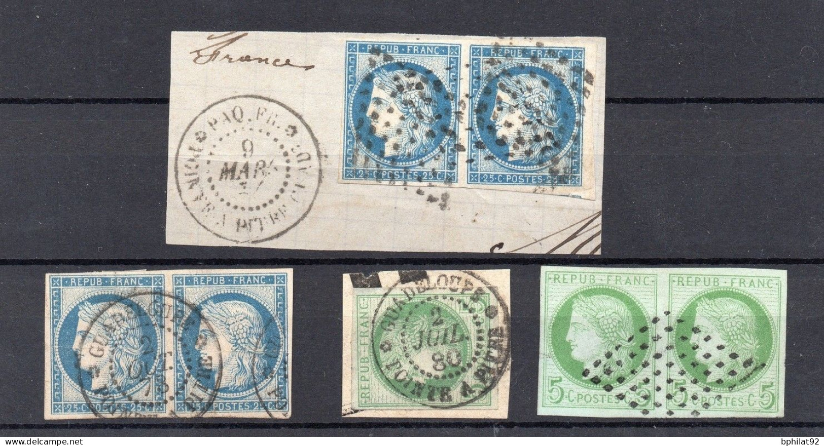 !!! COLO GENERALES, LOT D'OBLITERATIONS DE GUADELOUPE - Ceres